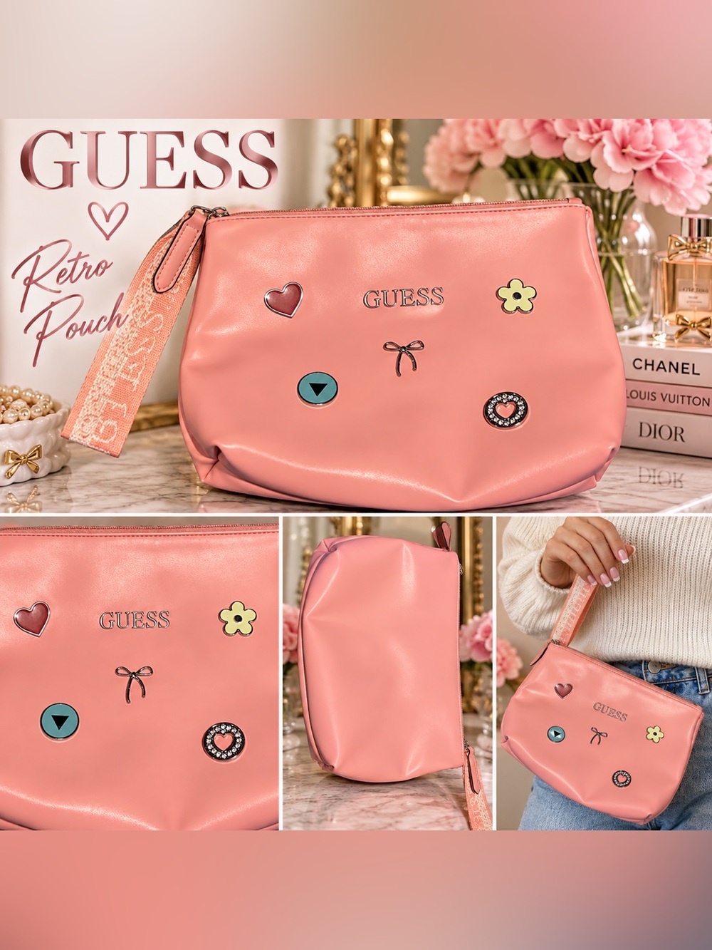 VTG RETRO GUESS Pink Charm Wristlet Pouch